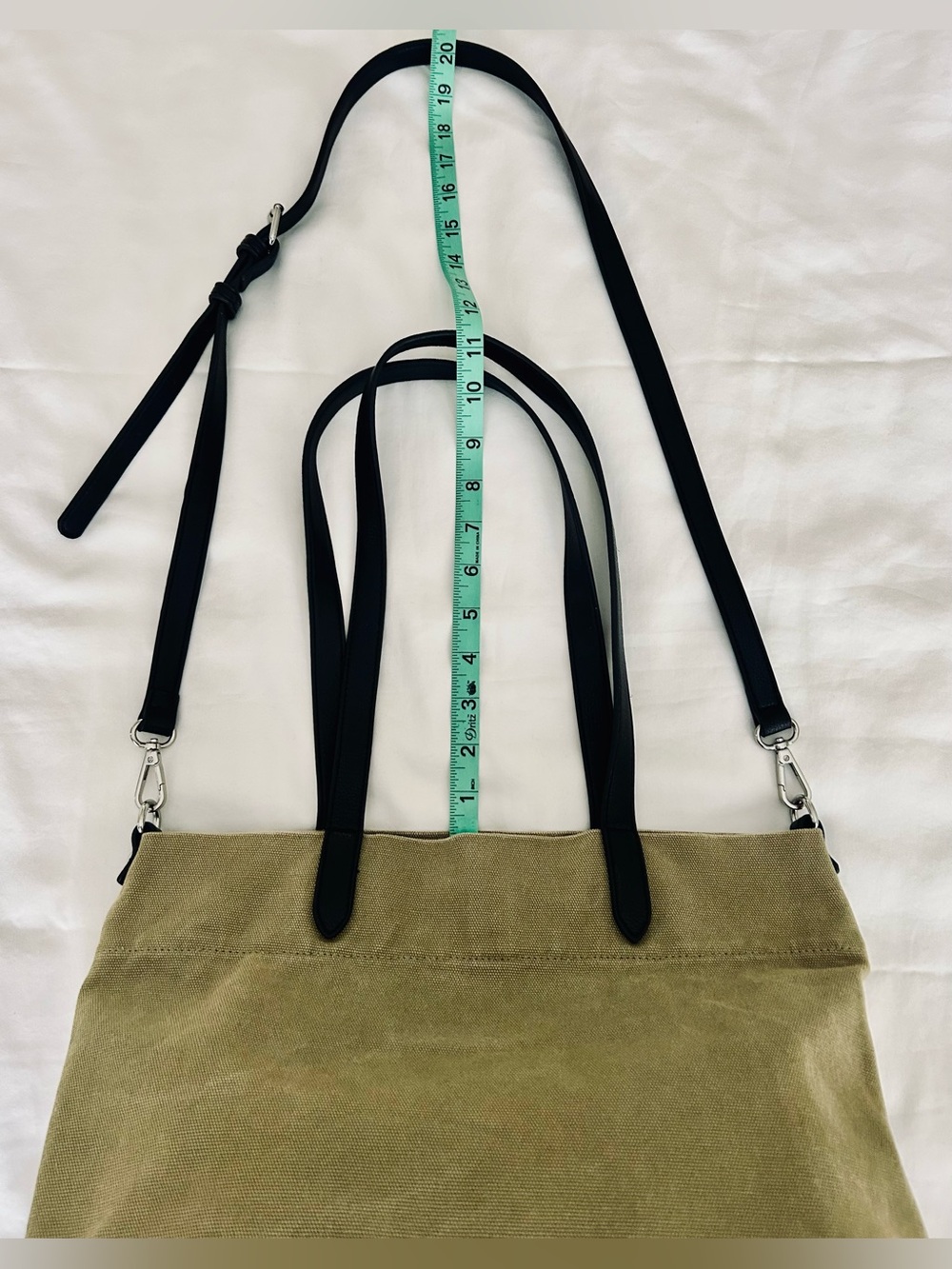 Banana Republic Army Green Canvas Tote with Black Faux Leather Straps - Picture 11 of 13
